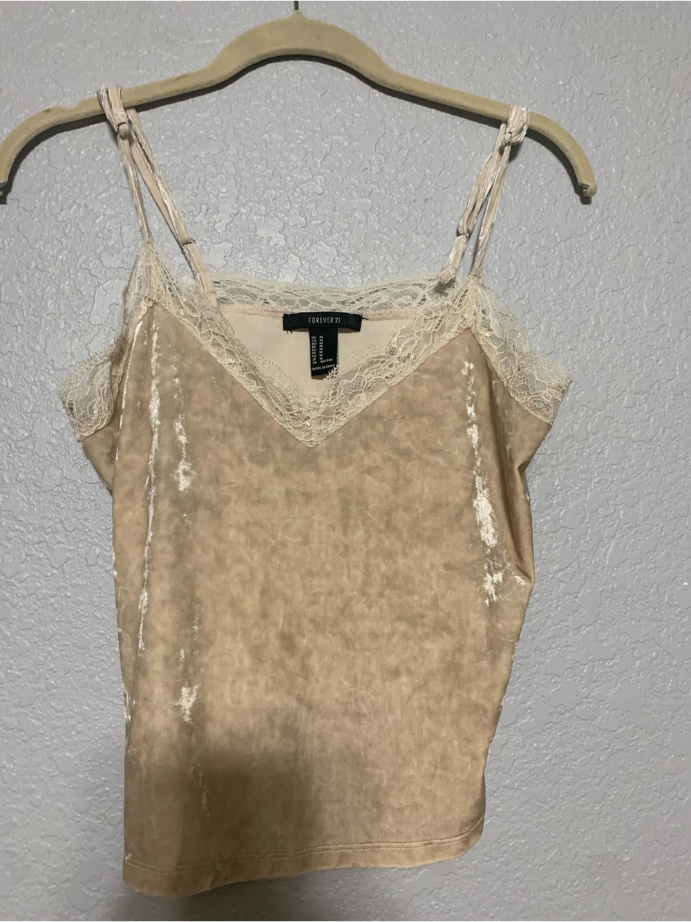 Forever 21 Beige Lace-Trim Velvet Cami